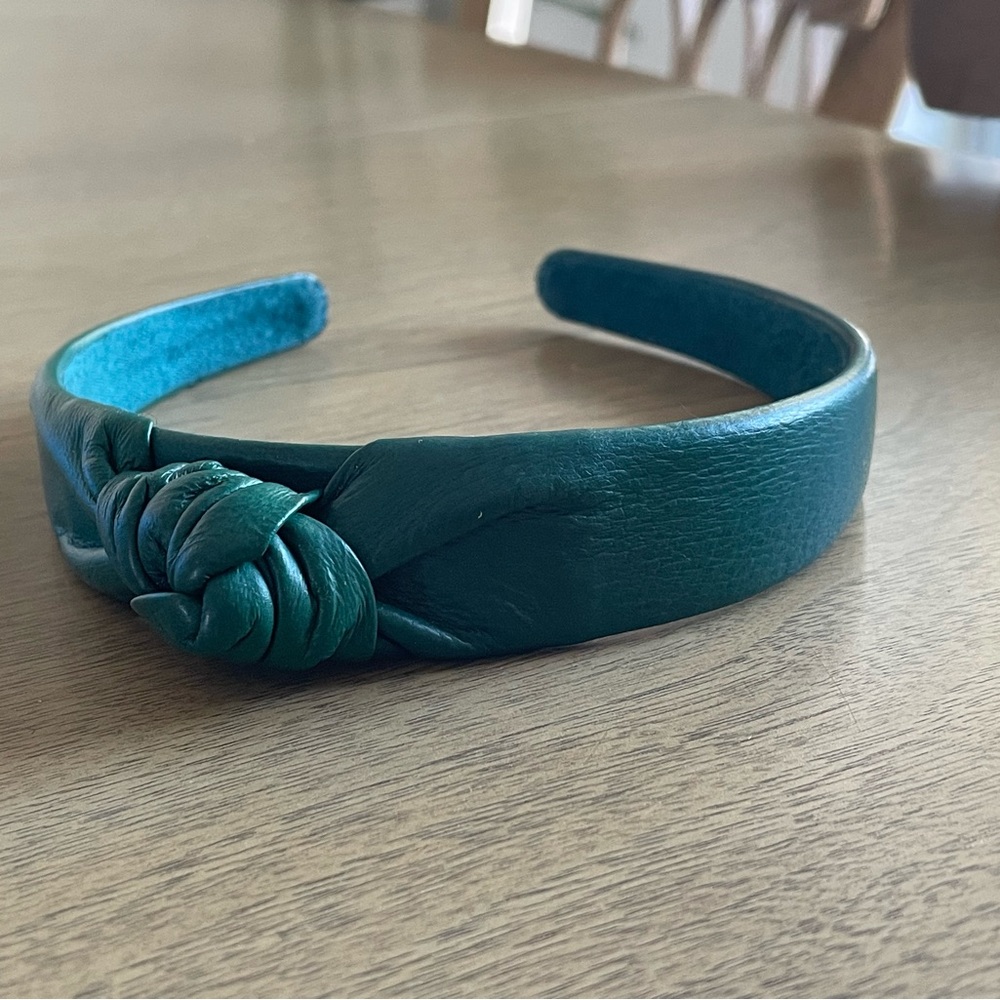 Anthropologie Green Leather Knot Headband